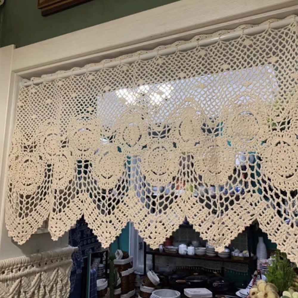 Vintage Hand Crochet Lace Kitchen Valance Cafe Short Curtain Farmhouse Decor
