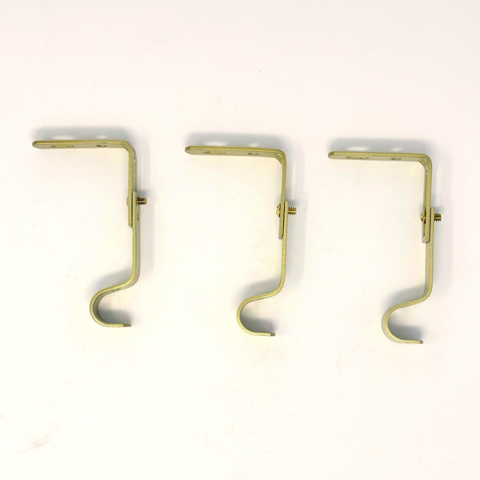 Set of 3 Gold Tone Metal Adjustable Contemporary Curtain Rod Brackets for 3/4″
