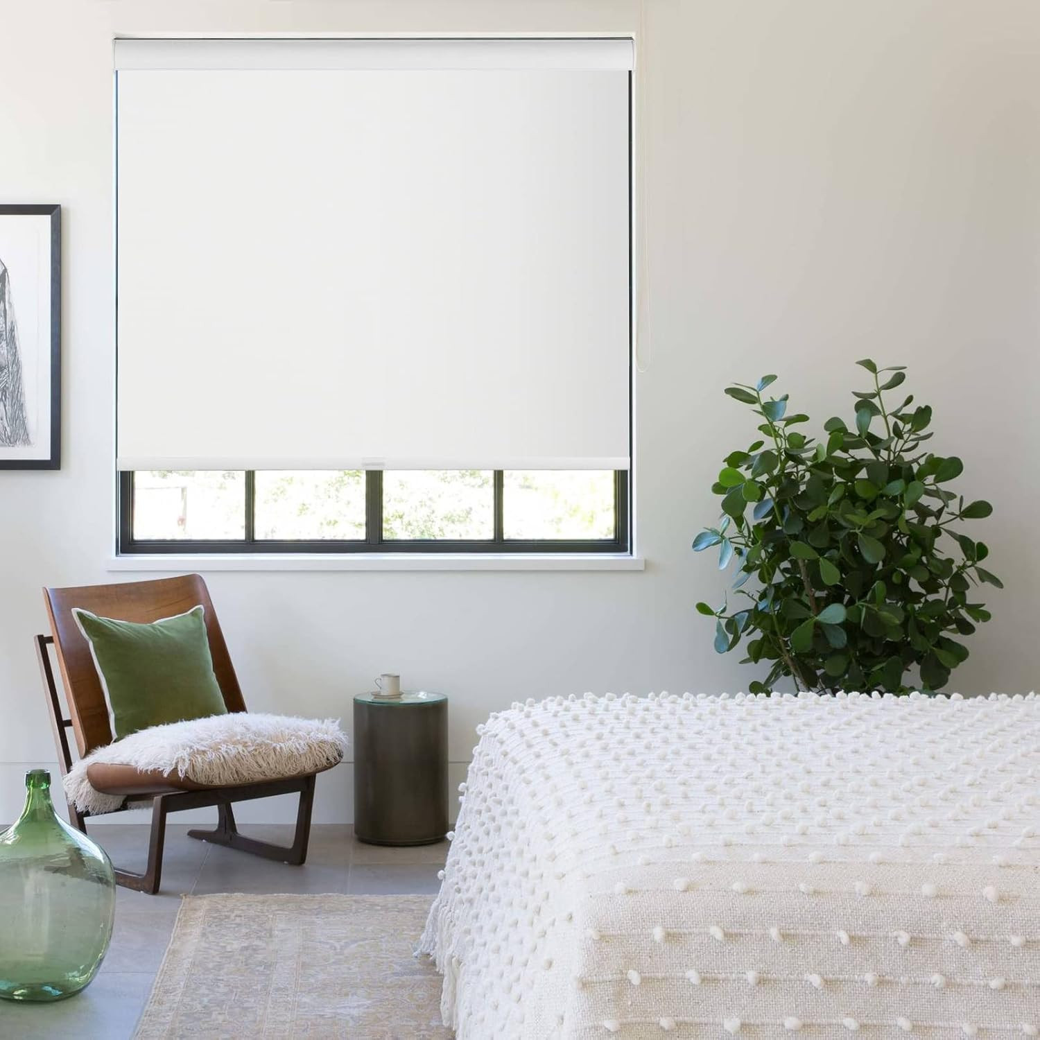 Cordless 100% Blackout Roller Shades 30″W x 72″H White Thermal Insulated