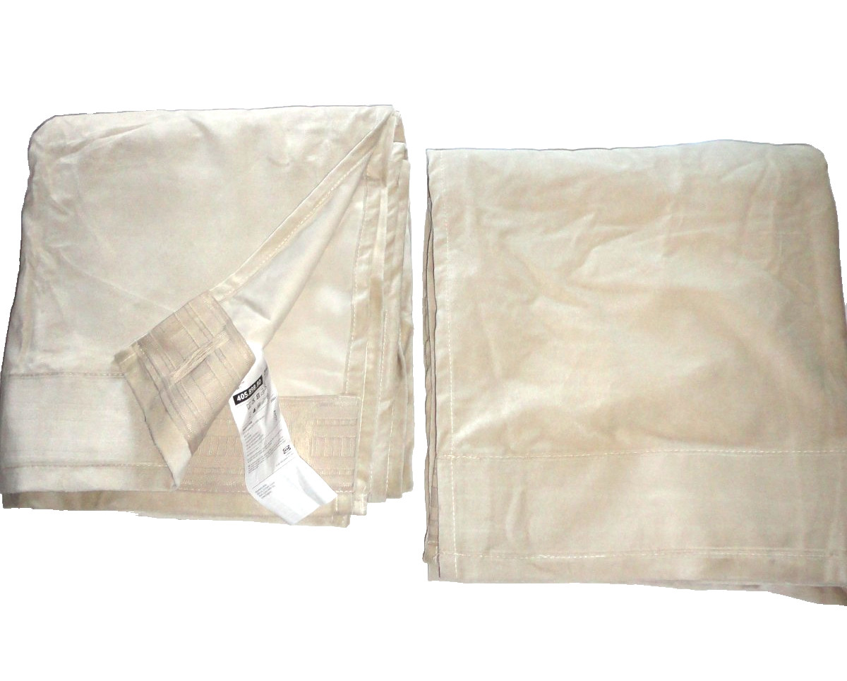 IKEA SANELA LIGHT BEIGE/NEUTRAL MODERN VELVET (2) CURTAINS DRAPERY PANELS 55X96