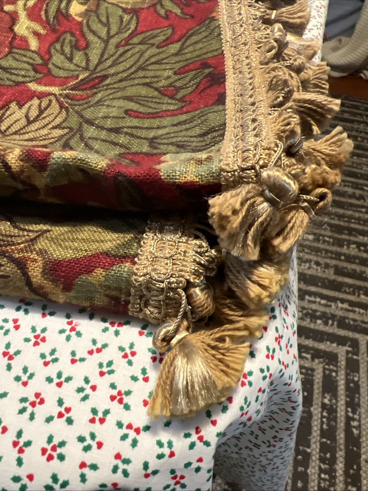 Vintage Custom Scalloped Floral Tapestry Valances Set of 2 w/ 2-Tone Fringe 130”