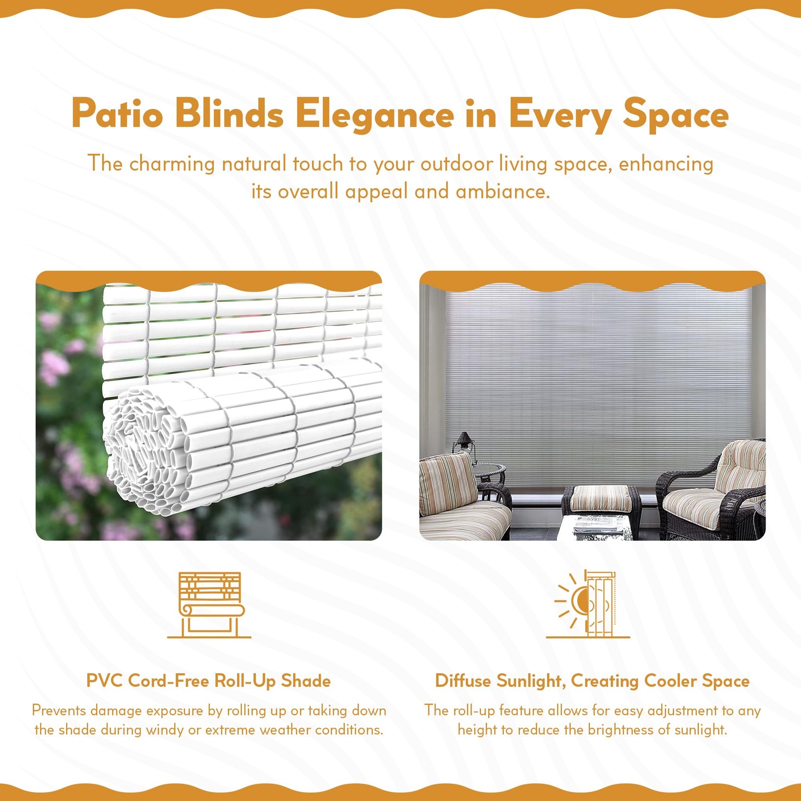 Radiance Cordless Outdoor Shades for Porch, Patio & Windows – Waterproof PVC …