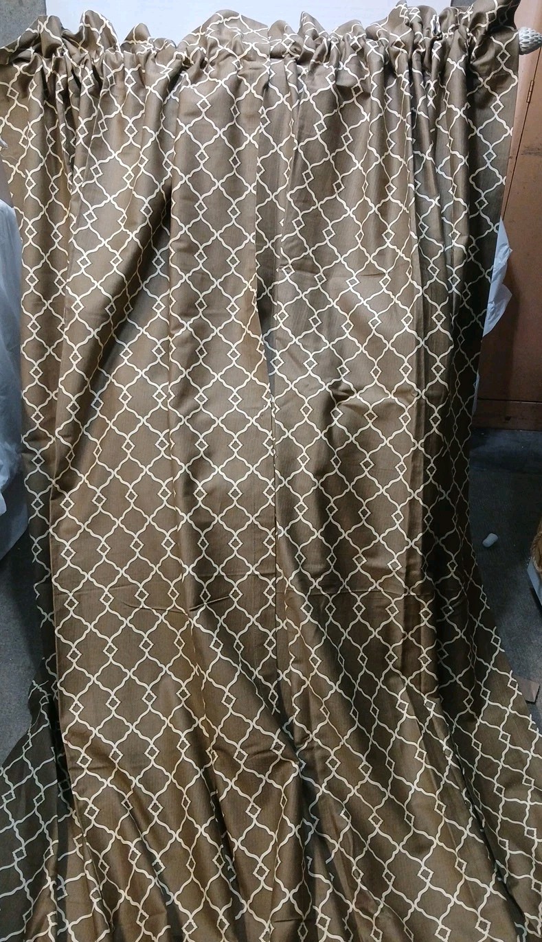 2 Waverly Home Classics Curtain Panel Drape Lattice Cream Brown Cotton 42×84