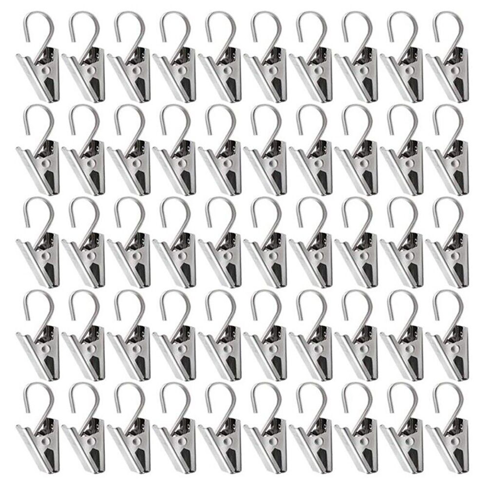 50pcs Stainless Steel Curtain Clips for Curtain Photos Home Decor with Hook USA