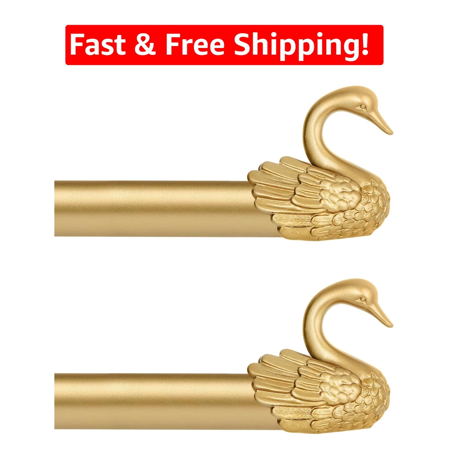 Sturdy Gold Curtain Rods with Vintage Swan Finials – 66-120″ for Stylish Windows