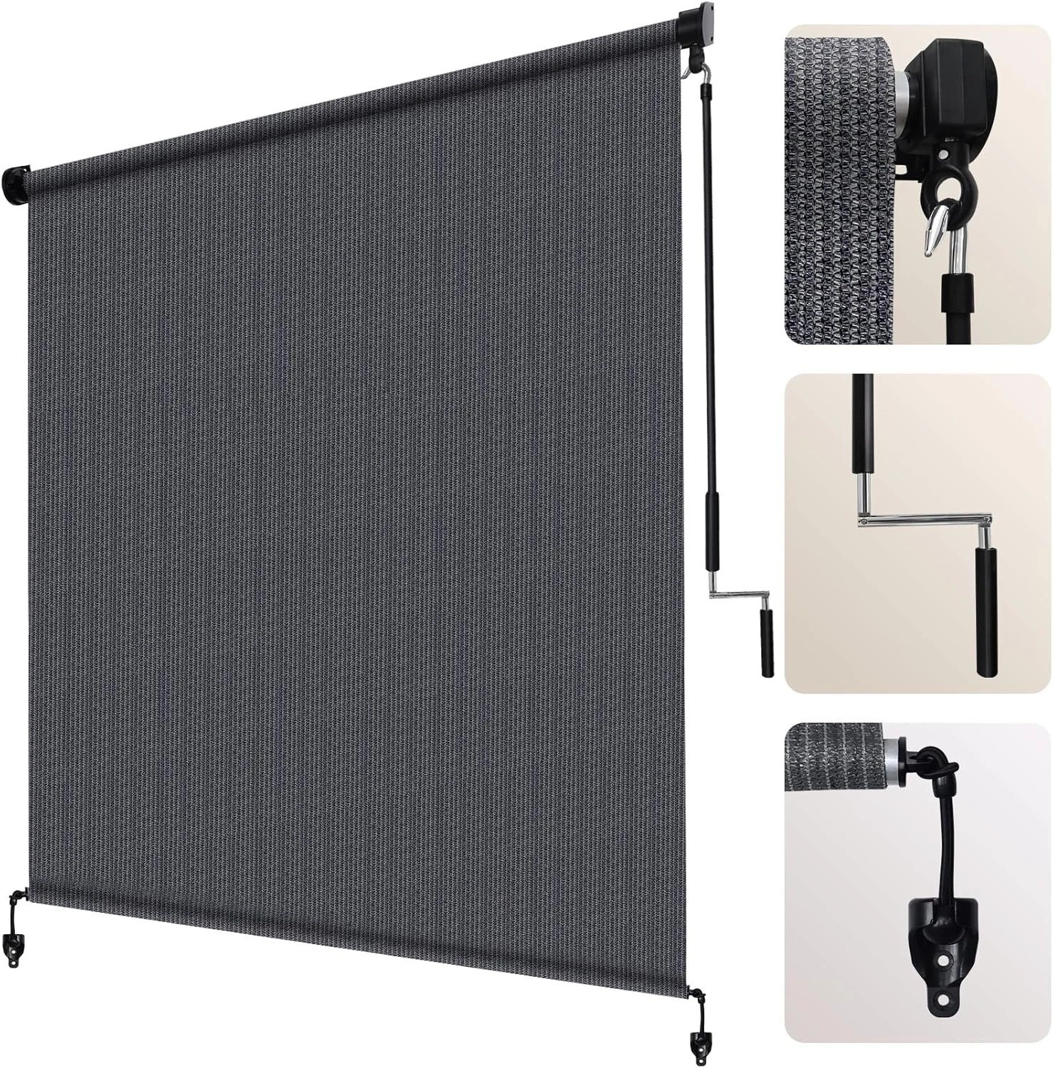 Effortless 8′ W x 8′ H Blue Gray Cordless Patio Shade – Sun & Heat Blocker