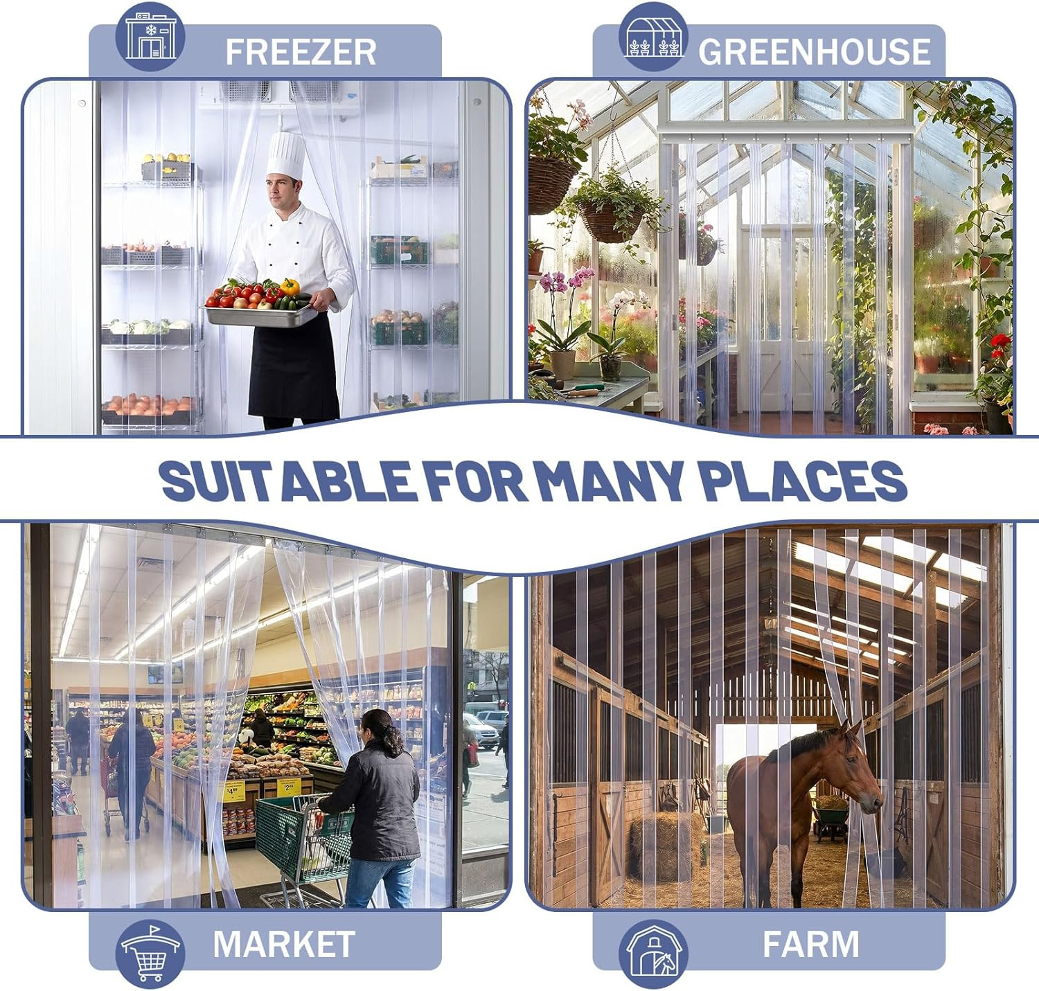 Clear Plastic Strip Door Curtain Kit 72×80 Inch for Coolers & Warehouses