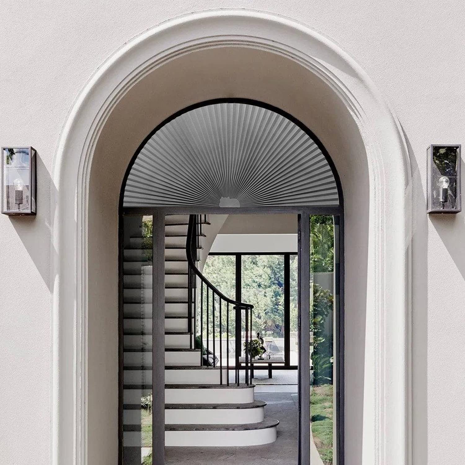 Grey Arch Window Pleated Blinds Easy Cut Install 36″W x 72″H Pleated Shades
