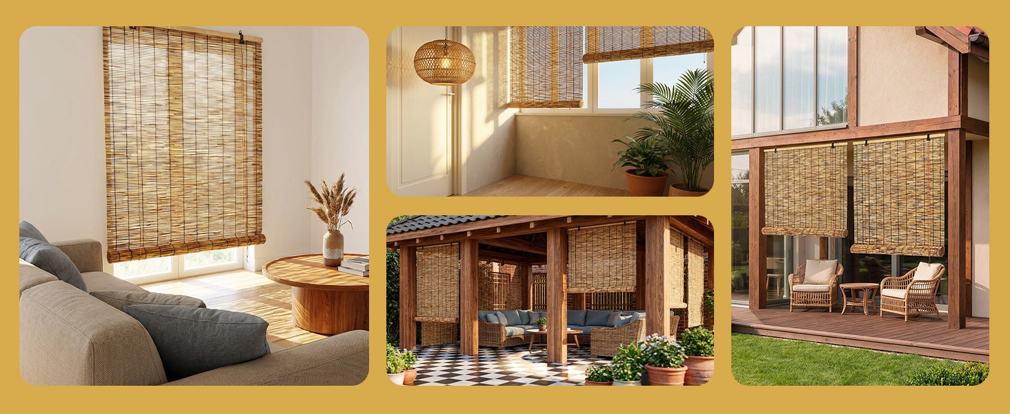 Outdoor Blinds Roman Shades for Windows Bamboo Roller Shades for Patio Porch