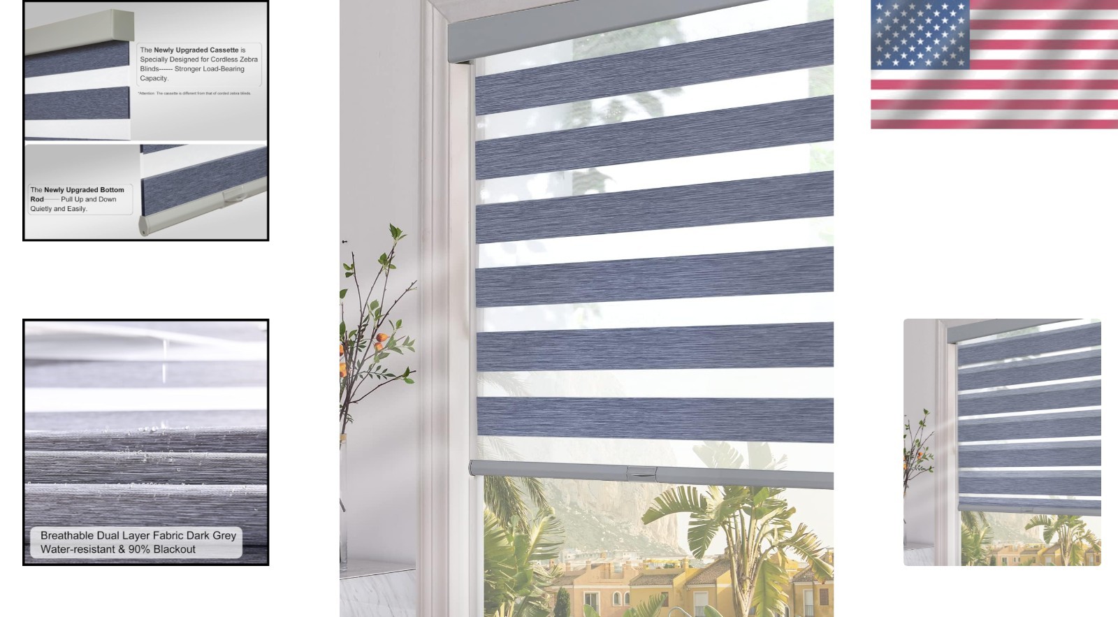 Elegant 30″W x 72″H Blackout Cordless Zebra Blinds in Dark Grey for Modern Homes