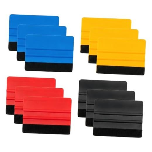 Craedli 12PCS Plastic Felt Edge Squeegee Tool, 4 Inch Squeegee for Colorful
