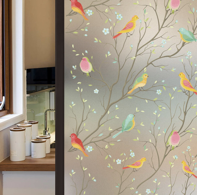 2 Rolls Window Privacy Film Birds on Branches Static Cling Glass Film Decor