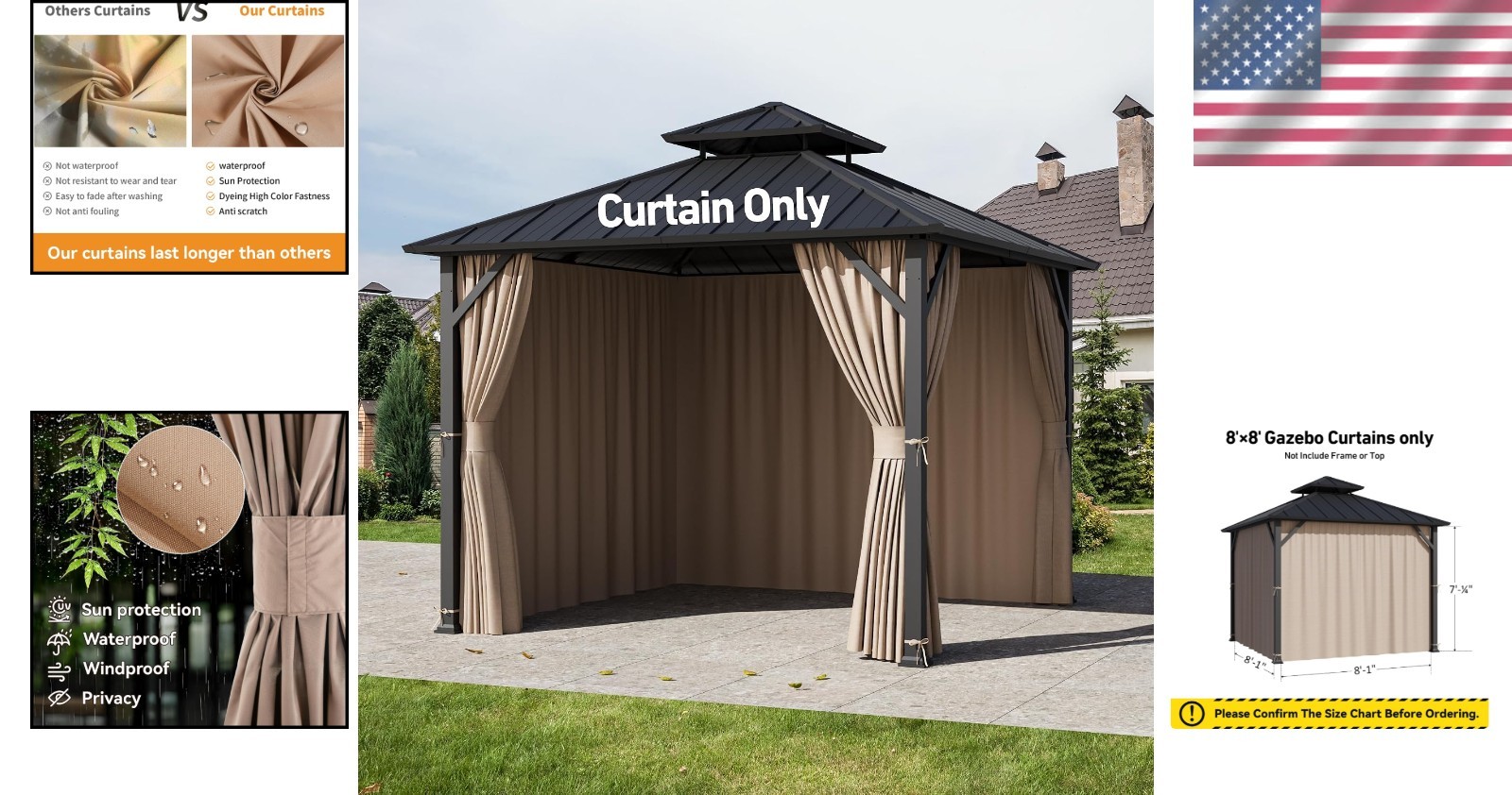 Waterproof Gazebo Sidewalls 8’x8′ – 4-Panel Design with Zippered Privacy