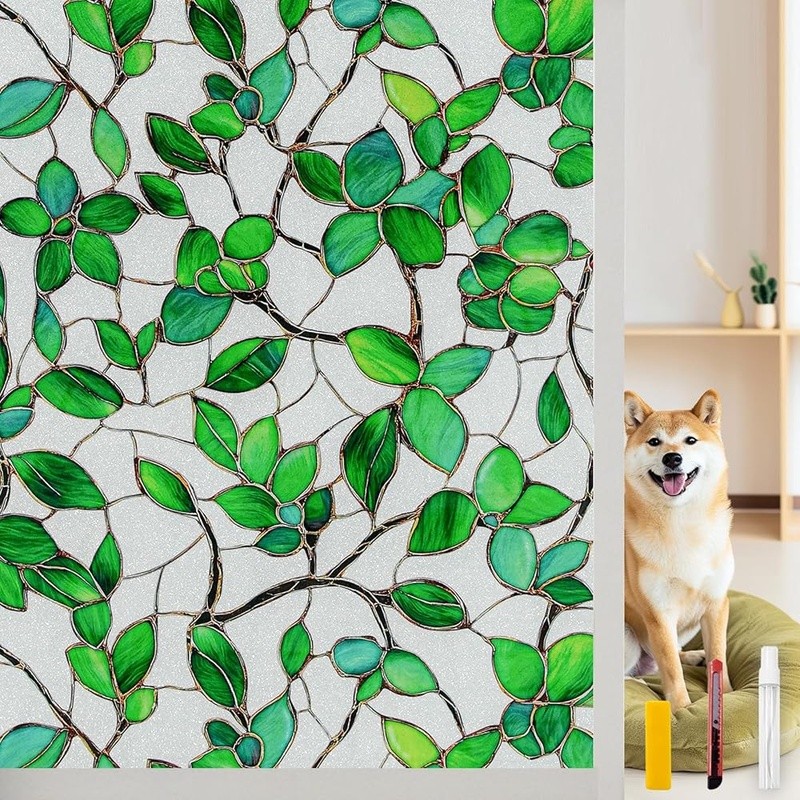 Decorative Window Film Privacy Leaf Pattern Easy Install Removable Static Cling