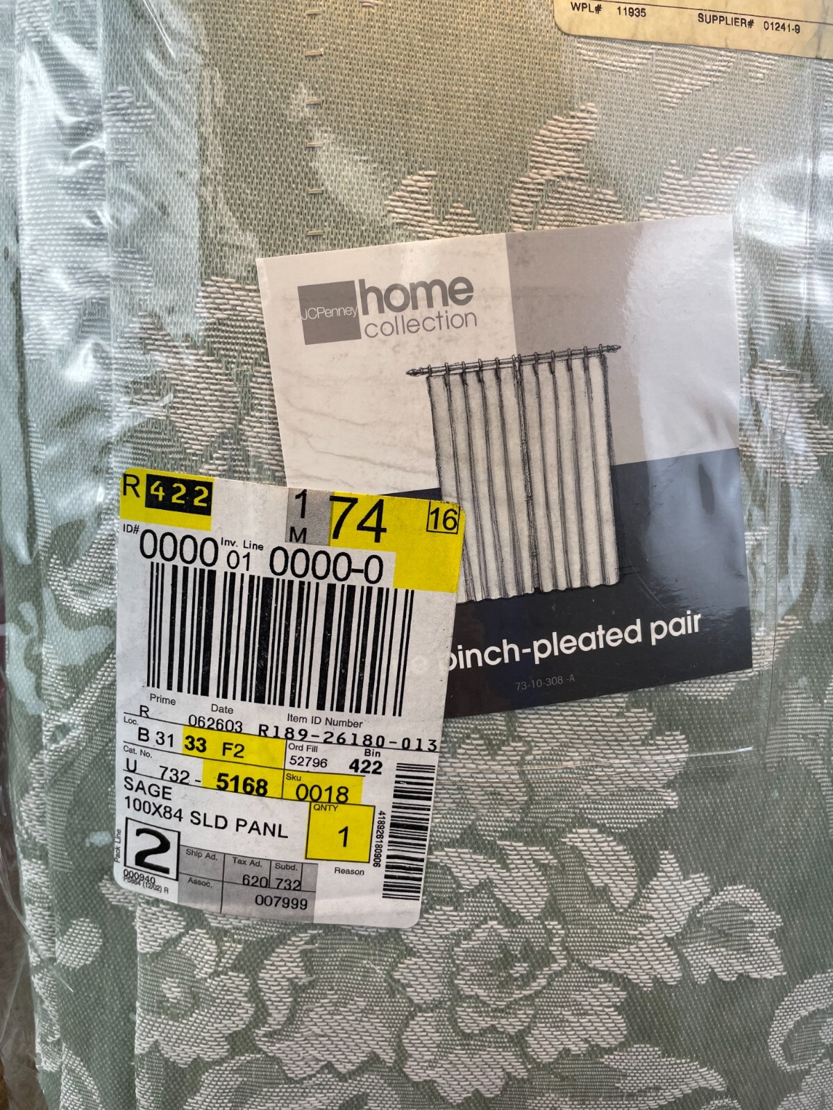 Preowned JC PENNEY Home RENEE SOLID ONE PLEATED PATIO PANEL 100″ x 84″ SAGE Nice