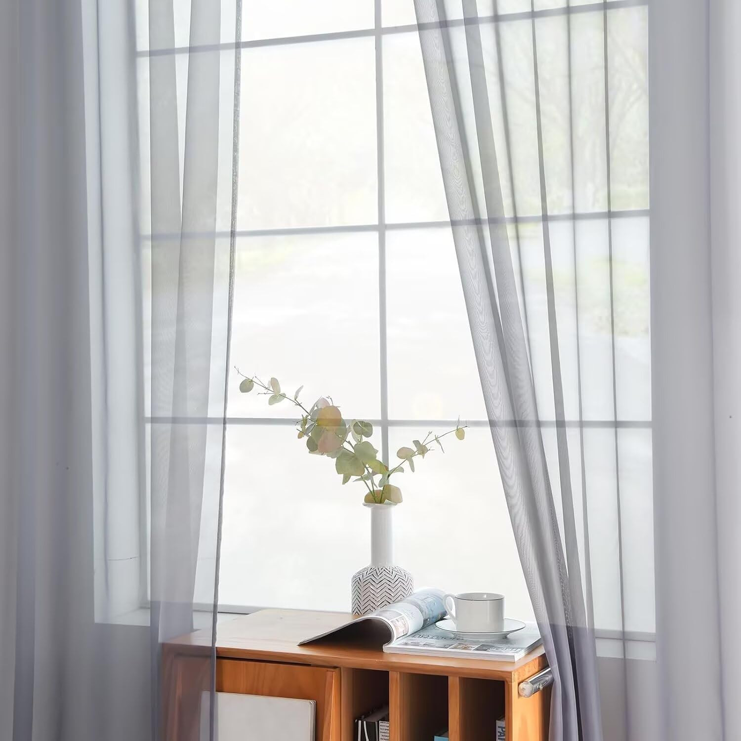 Solid Sheer Rod Pocket Curtain Voile Draperies 2 Panels White Beige Black Ivory