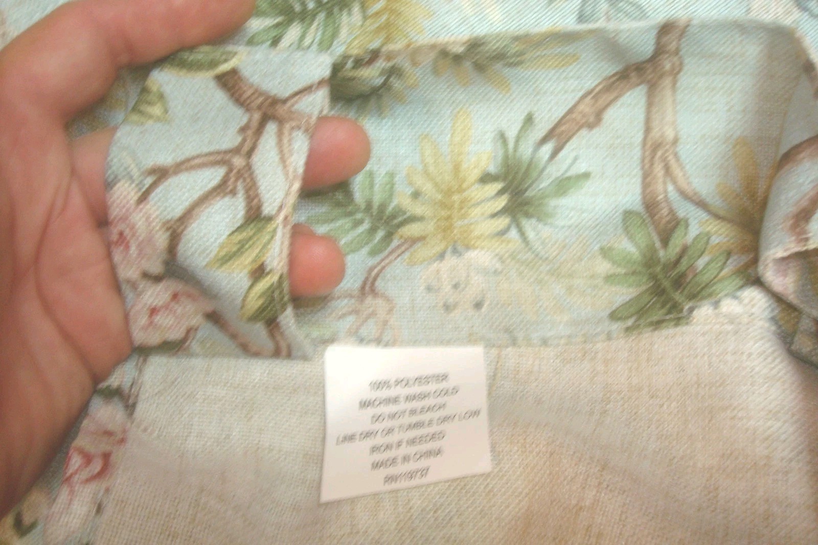 NWT Envogue 2 pc Window Curtains Dogwood Floral w/ Birds Aqua ea 37″ x 96″ lg