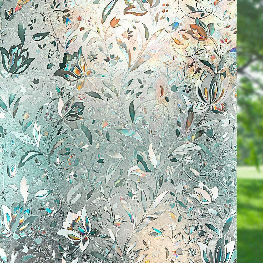 Tulip Window Privacy Film Frosted Removable Glass Covering for Bathroom