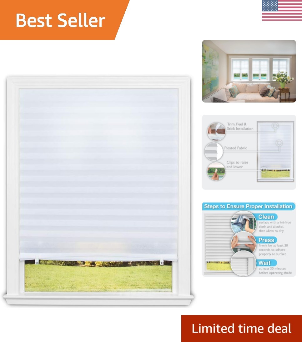 No Tools Light Filtering Pleated Fabric Shade White, 36″ W x 72″ L, 1 Pack