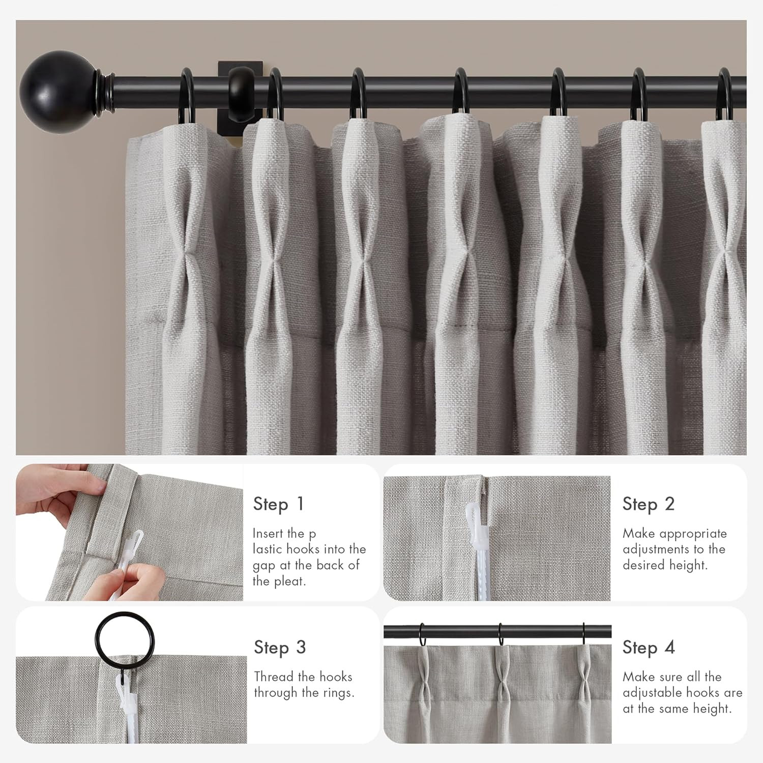 Emery Grey Pinch Pleated Curtains, Soft Light Filtering Drapes, 40″x84″ – 2 Pack