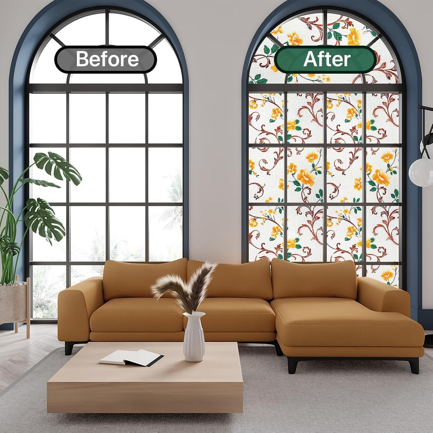Elegant Stained Glass Window Privacy Film – UV Blocking Non-Adhesive 11.8×78.7