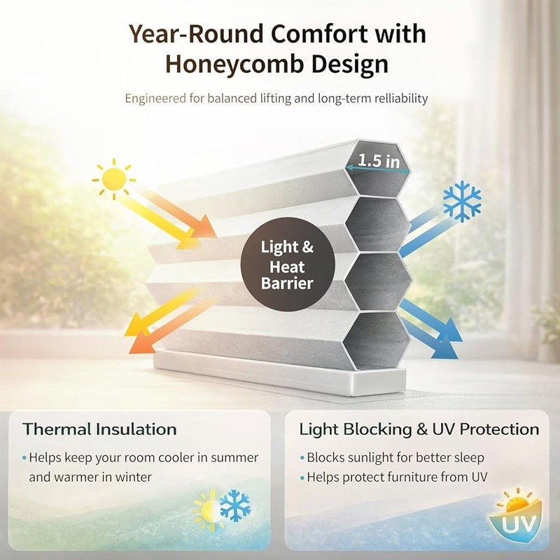 Cordless Blackout Honeycomb Shades Light Blocking Indoor Outdoor Easy Install US