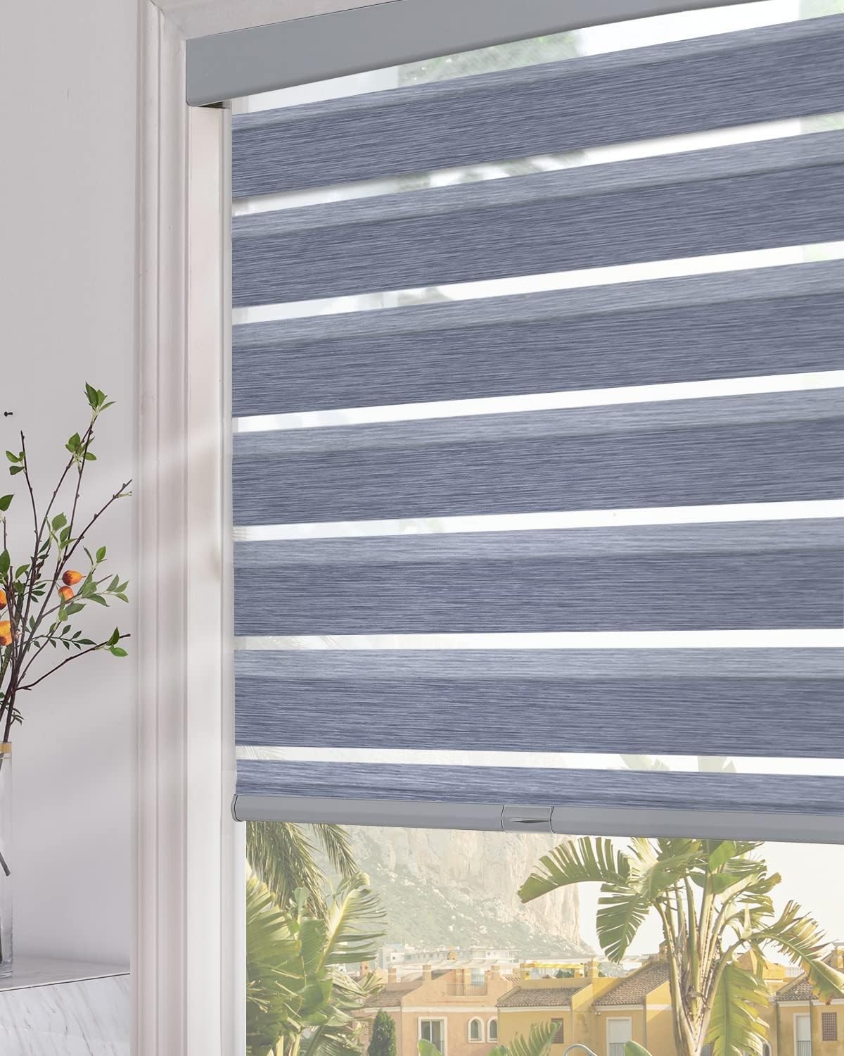 Elegant 30″W x 72″H Blackout Cordless Zebra Blinds in Dark Grey for Modern Homes