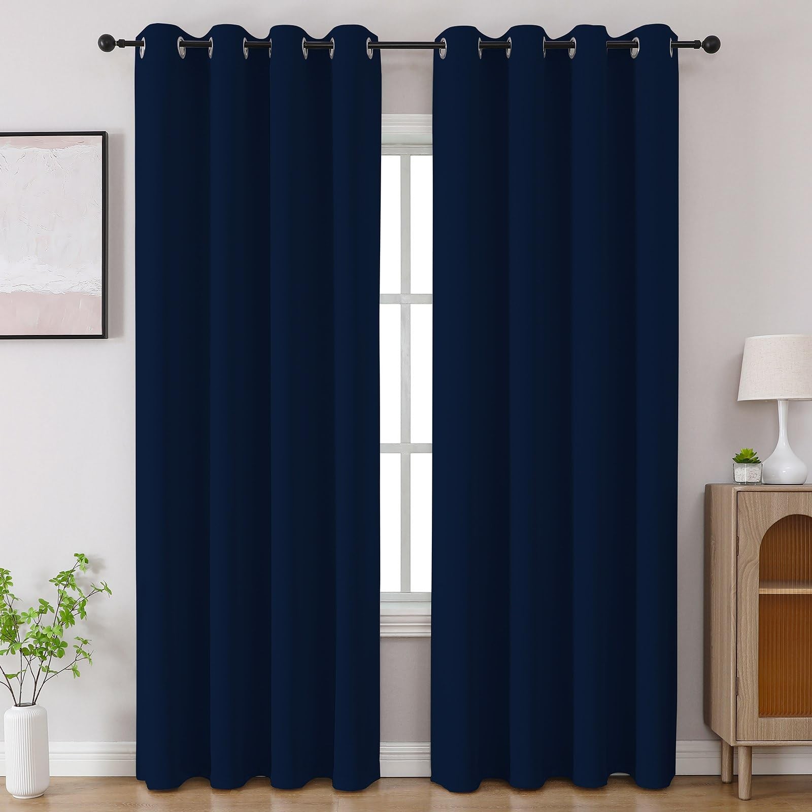 Navy Blue Blackout Curtains 84 inch Length 2 Panels Set, Room Darkening Drape…