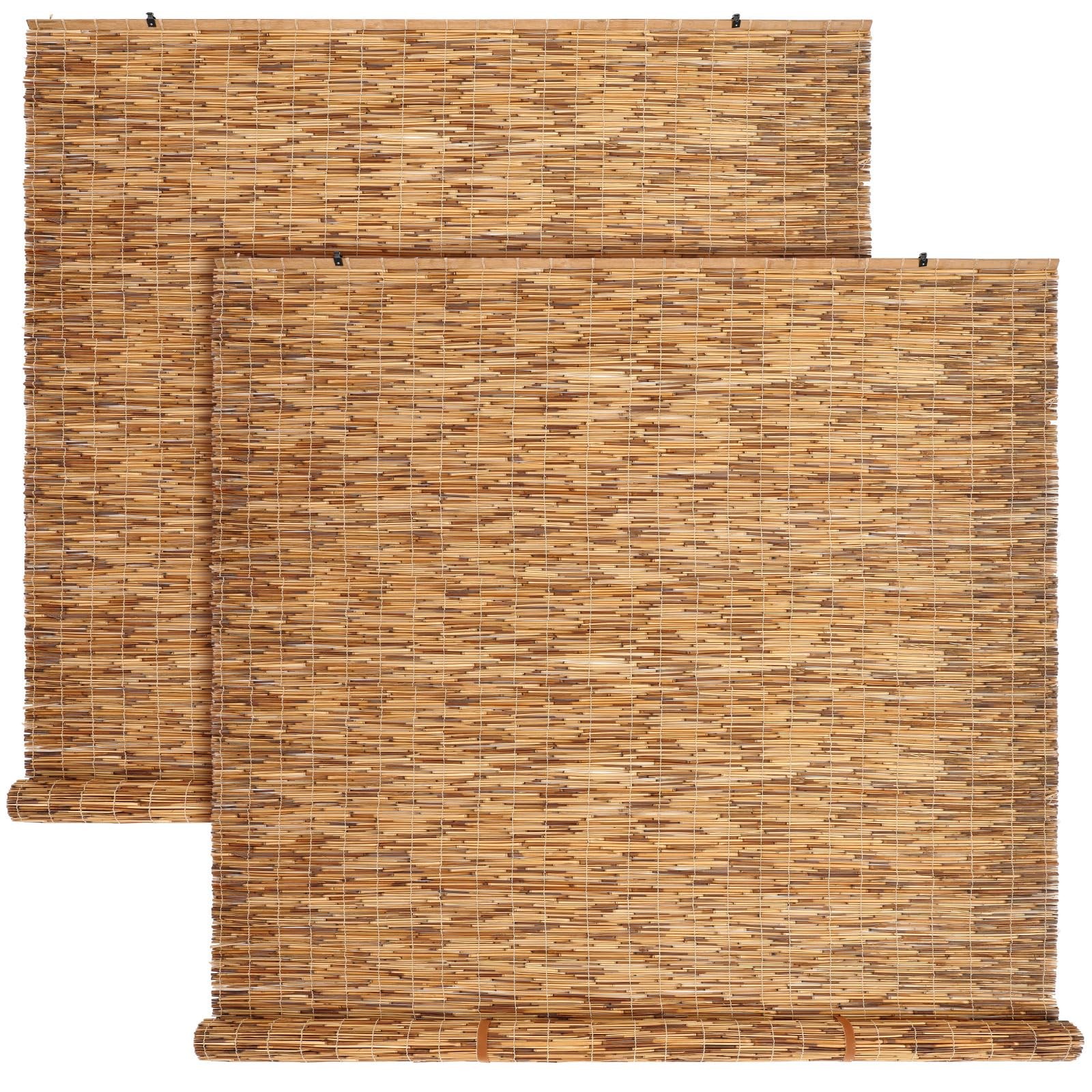 2 Pcs Bamboo Shades Outdoor Reed Roll Up Blinds 72″ W x 72″ H Blackout Sunshade