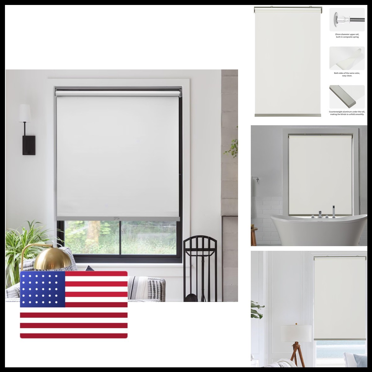 MYshade Free-Stop Cordless Roller Shades Room Darkening White 23.5″W X 72″H