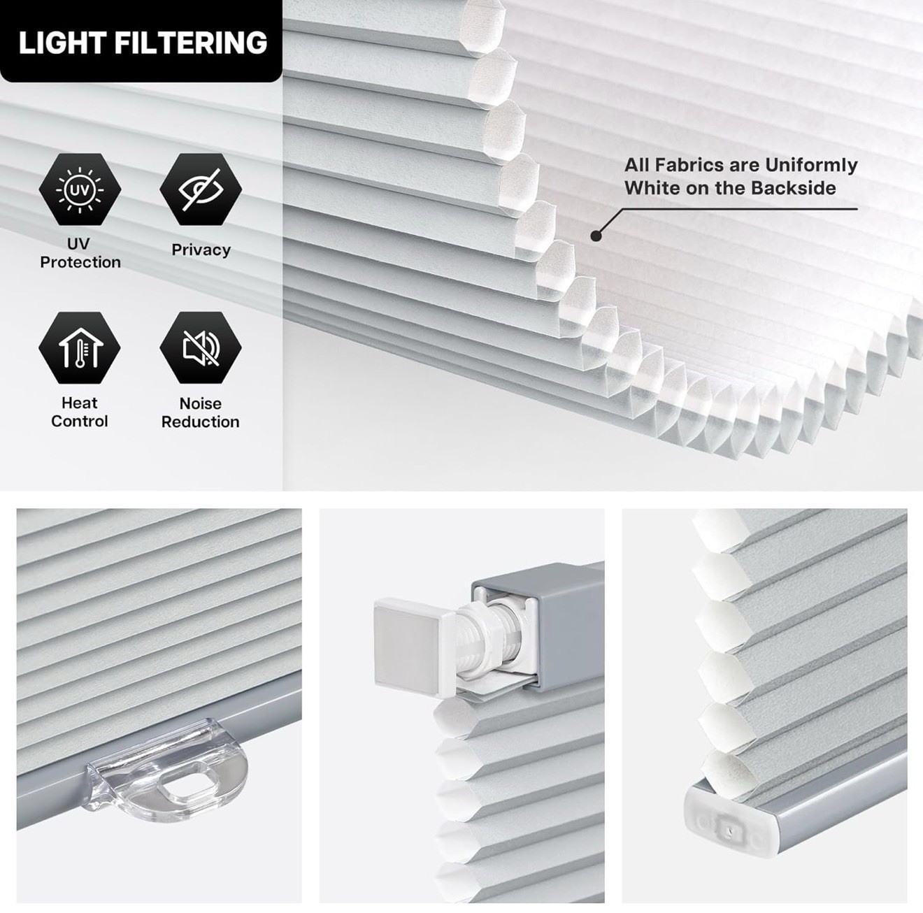 Light Filtering Cellular Blinds Gray UV Protection Privacy