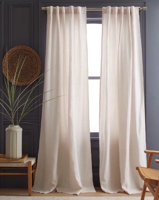NWT QUINCE HEAVYWEIGHT LINEN ROOM DARKENING CURTAIN PANEL SET 2 WHITE 48 X 108