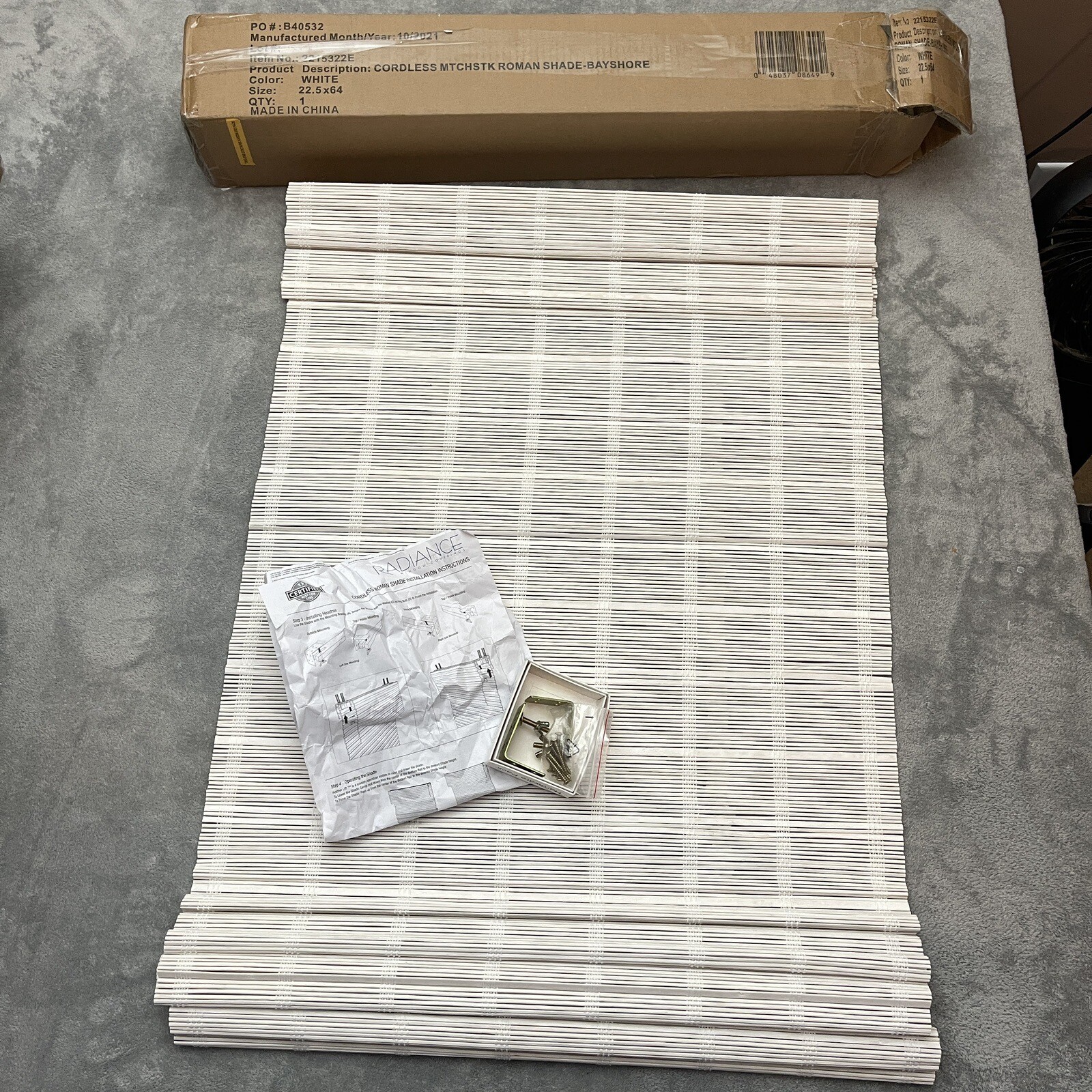 Radiance Cordless White Matchstick Bamboo Roman Shade, 22.5“ x 64”