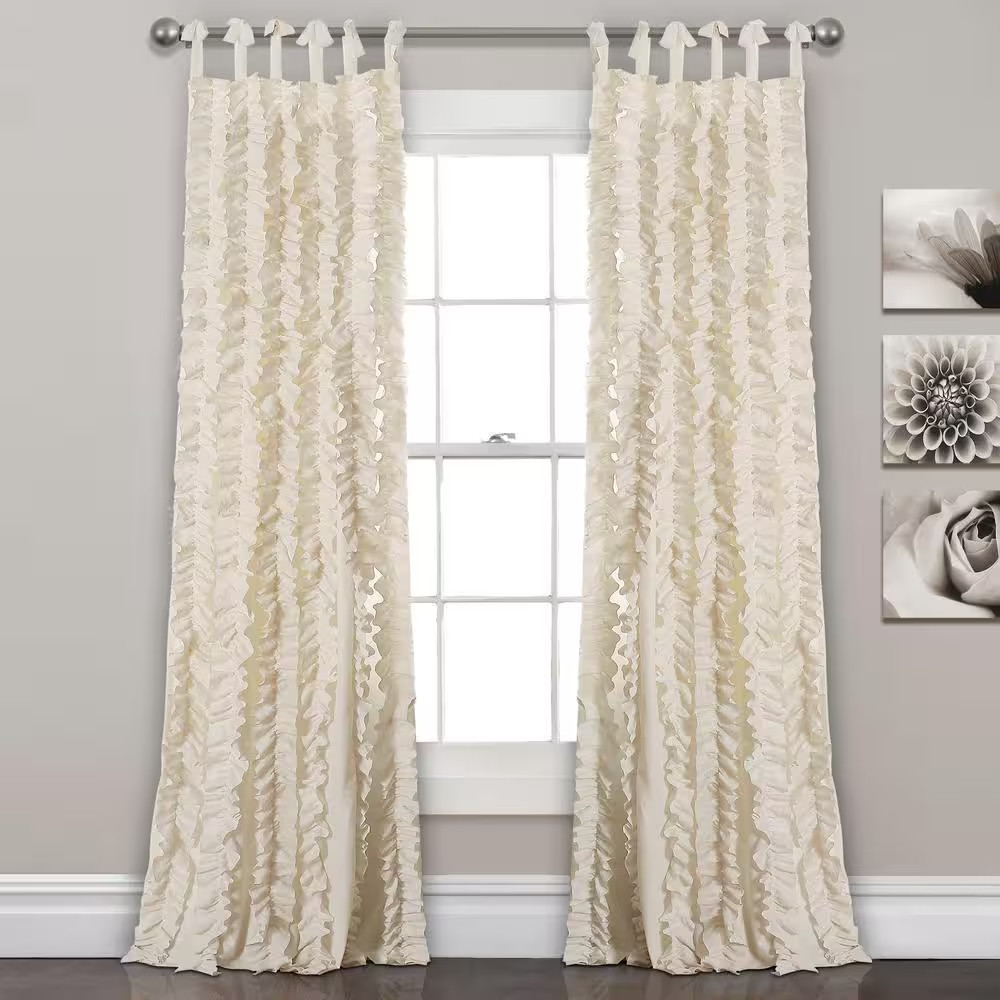 White Solid Tie Top Room Darkening Curtain – 38 In. W X 84 In. L (Set of 2)