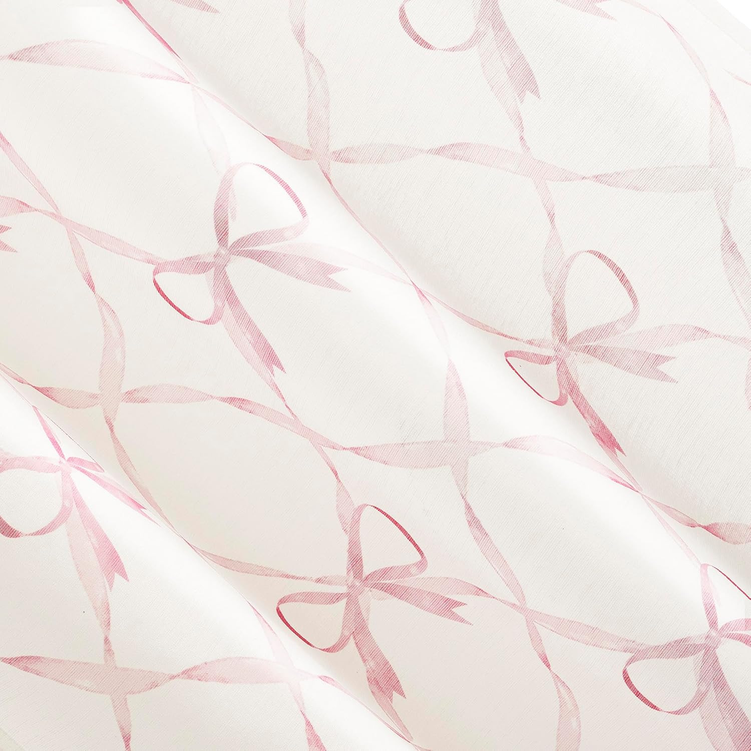 Romy Generation Lattice Bows Sheer Tie Top Curtain Panel, 50″ X 63″, Pink