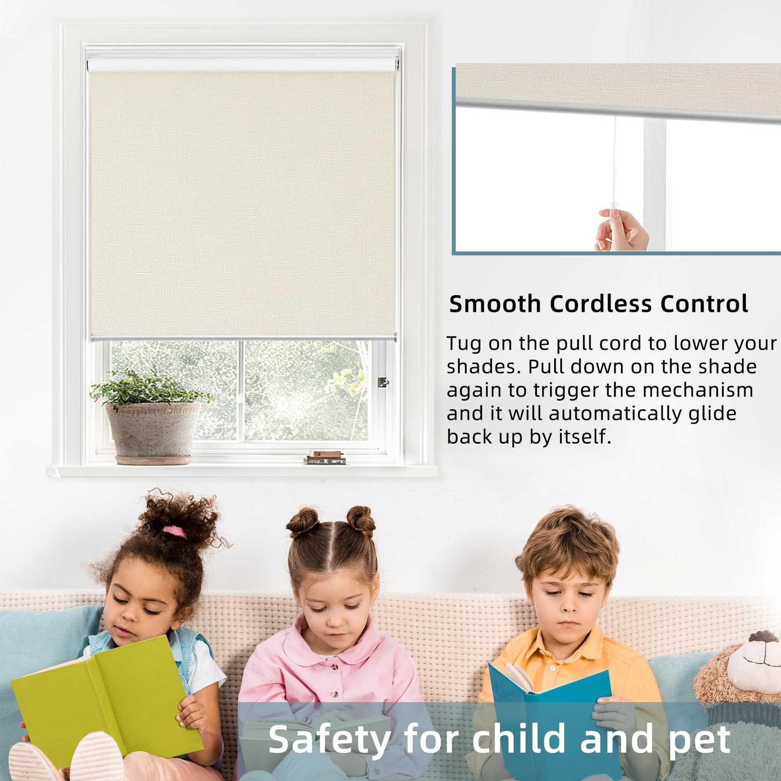 Chrisdowa Cordless 100 Blackout Roller Shade Striped Jacquard Thermal Insulated
