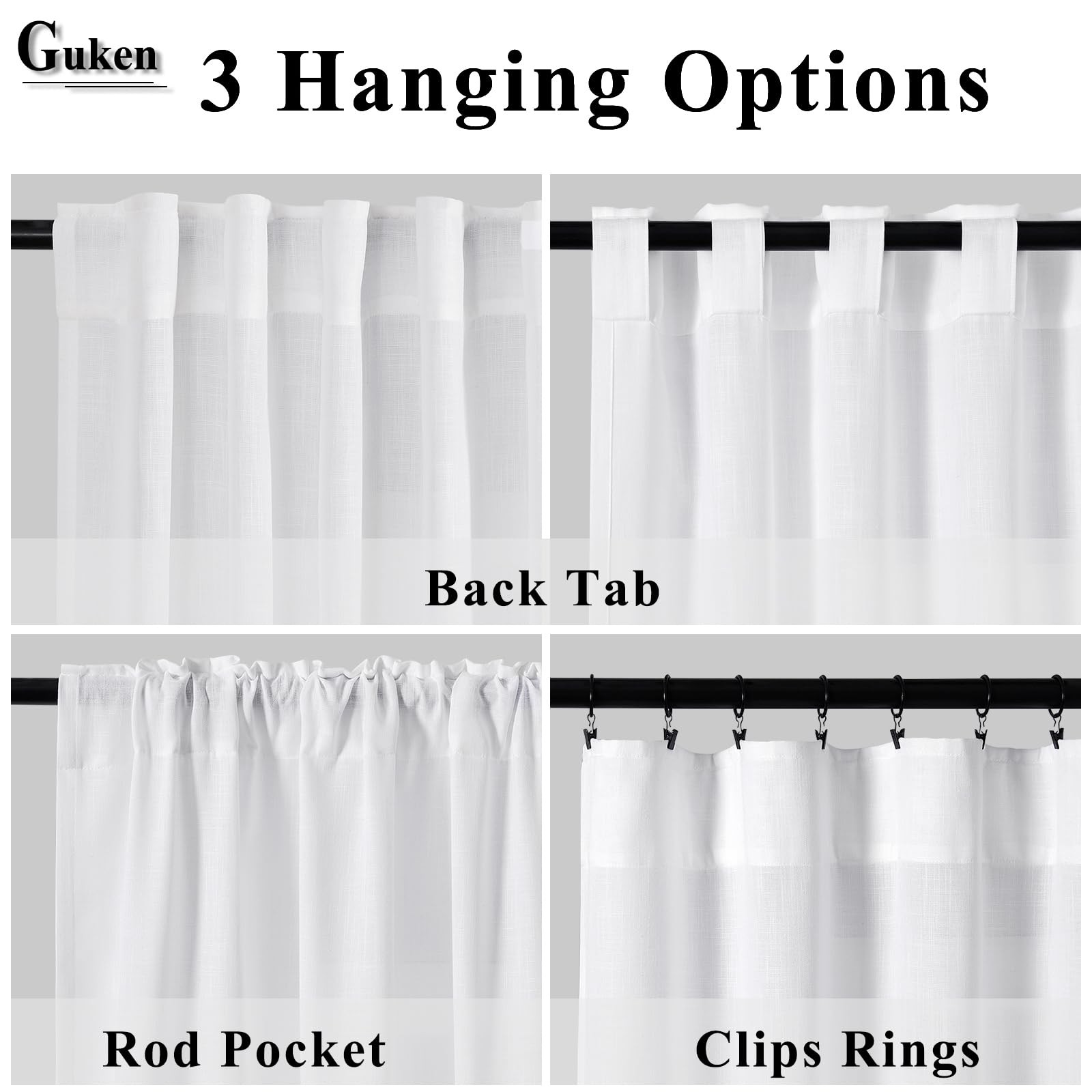 Guken White Linen Extra Long Curtains 168 Inches Long High Living Room Back Tab