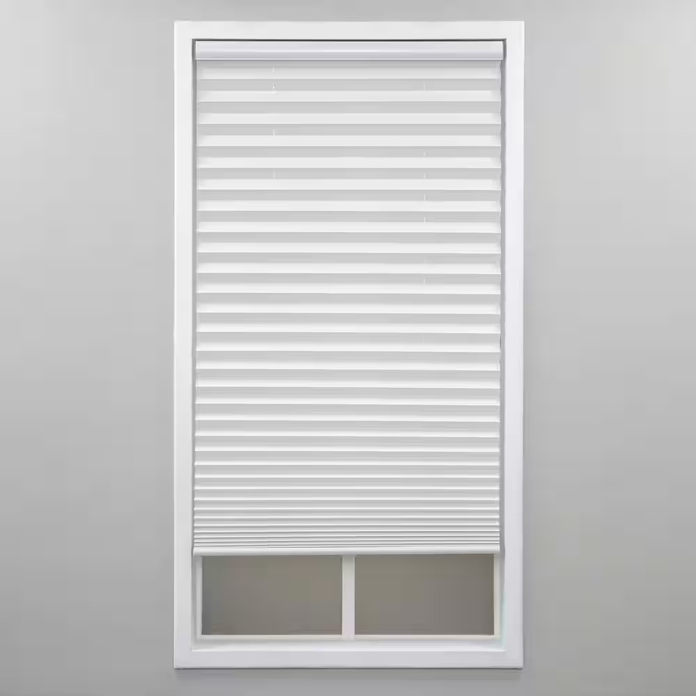 White Cordless Light Filtering Polyester Fabric Pleated Shade – 58 In. W X 64 In