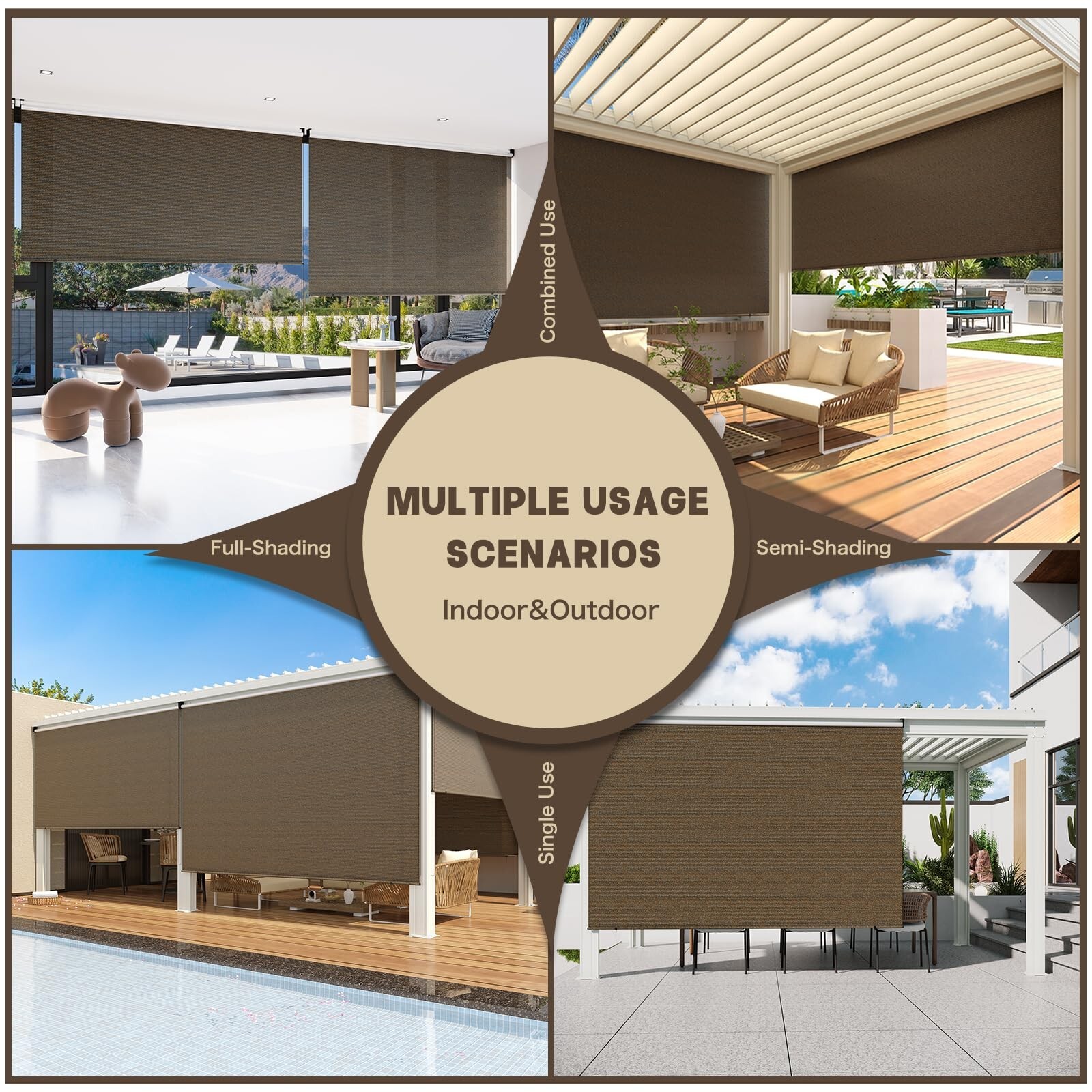 Outdoor Sunshade Roller Shades Exterior Cordless Roll Up Shade Blinds Curtain