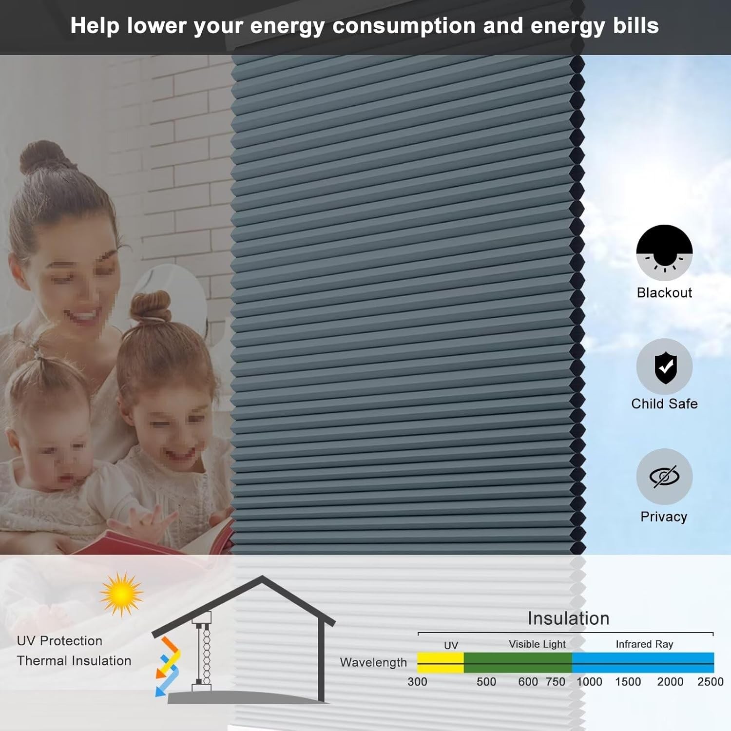 Changshade CUSTOM CUT Cordless Blackout Honeycomb Cellular Shades Window Shades