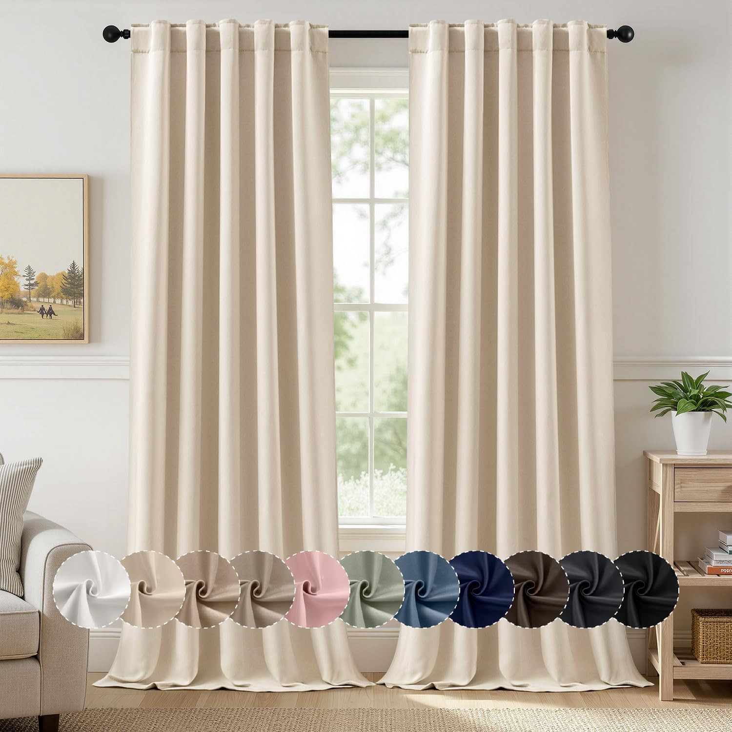 MIULEE Cream Beige Pinch Pleat Blackout Curtains 40X96 Inch Length 2 Panels | Ba