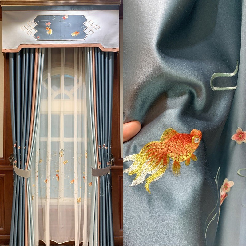 embroidery classical European valance goldfish cloth silk curtain tulle M1880