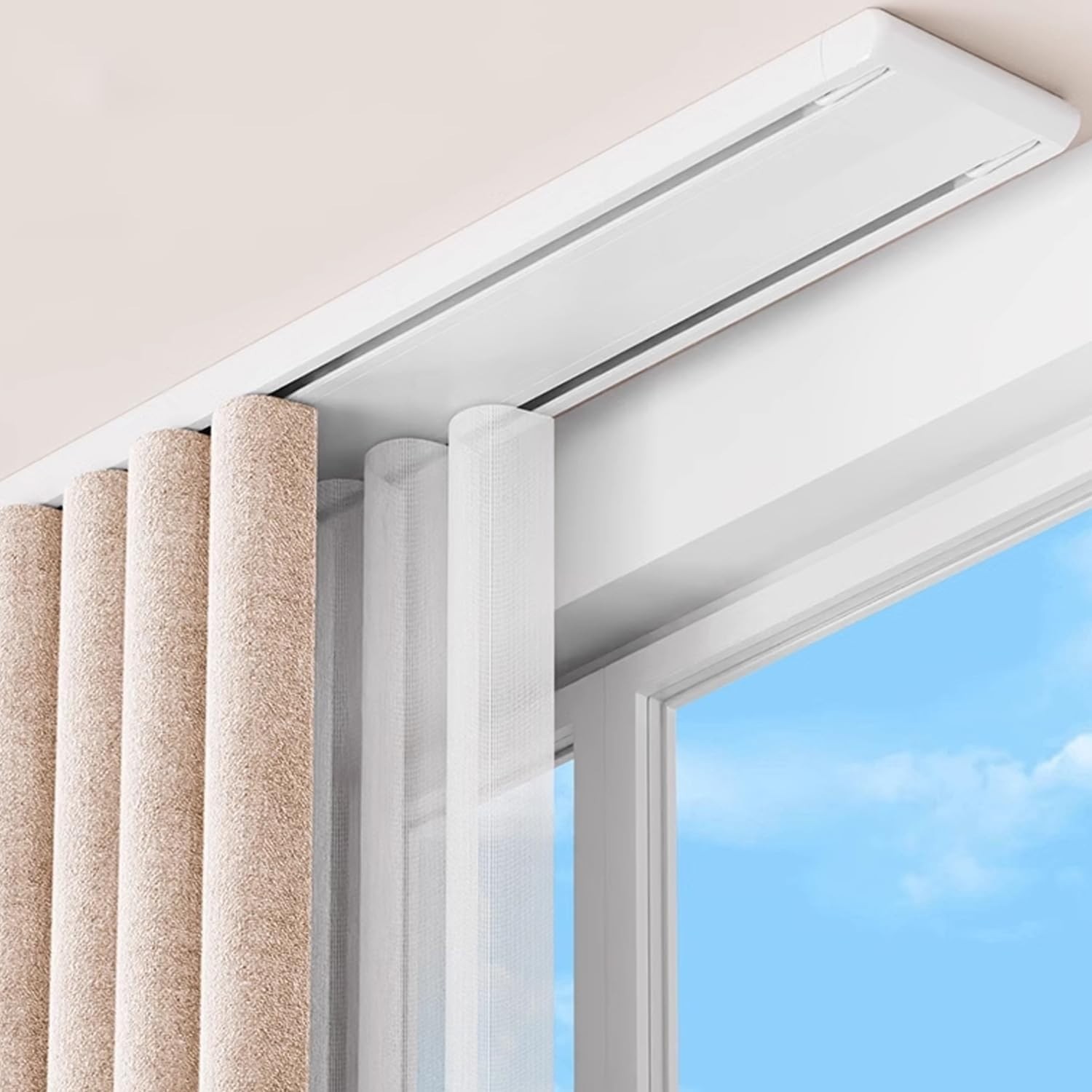 Double Row Curtain Track Ceiling Mounted, Silent Heavy Duty Curtain Track System