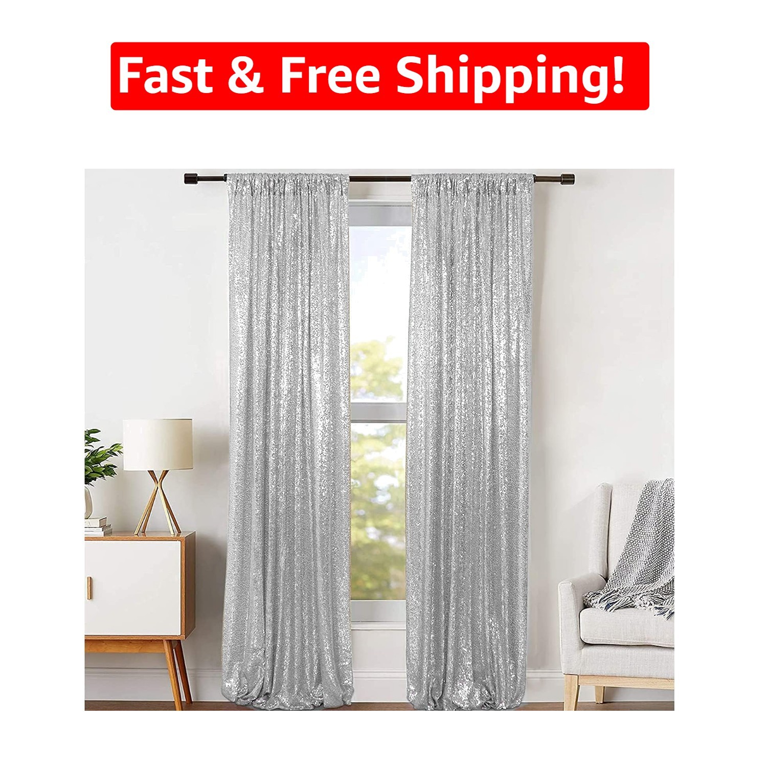 Stunning Silver Sequin Backdrop Curtains 2×8 ft – Perfect for Parties & Weddings