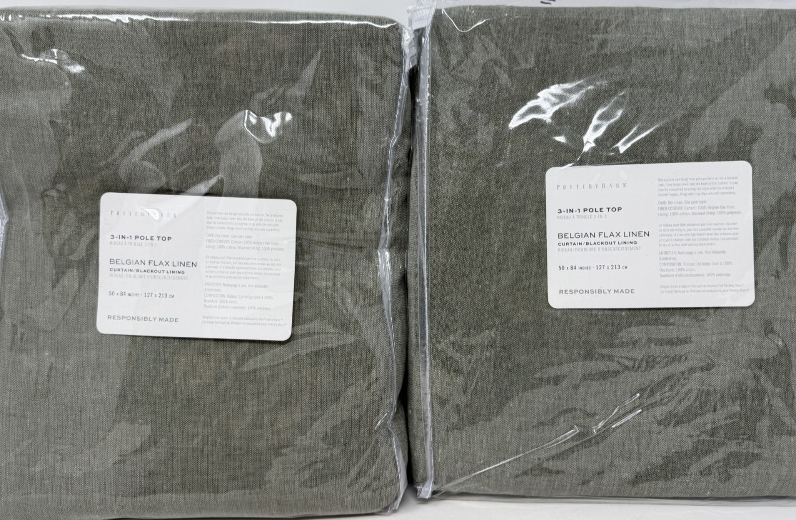 New Pottery Barn Belgian Flax Linen Blackout Drapes 50′ x 84″ Set of 2 ~Loden~