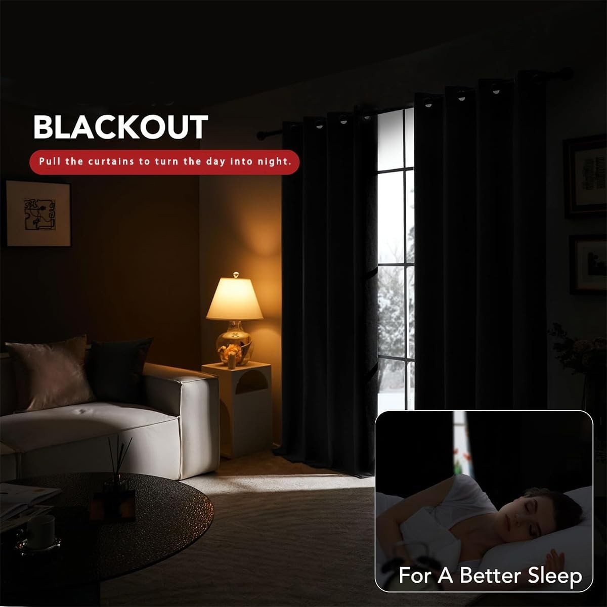 Blackout Curtains with Metal Rings, Suitable for Bedroom/Living Room, Glass