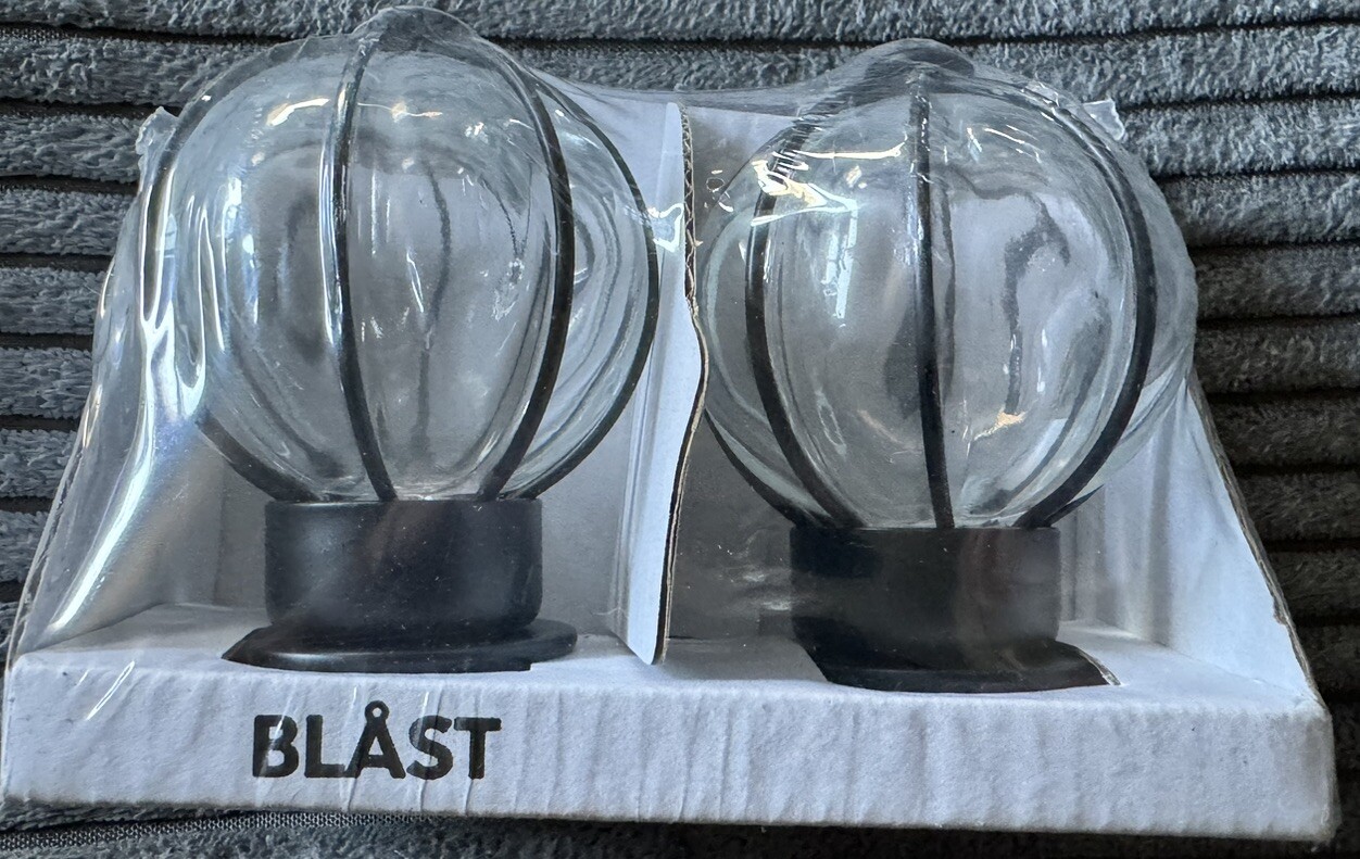 Ikea Blast Glass Globe Black Steel Curtain Round Rod Finials, NEW