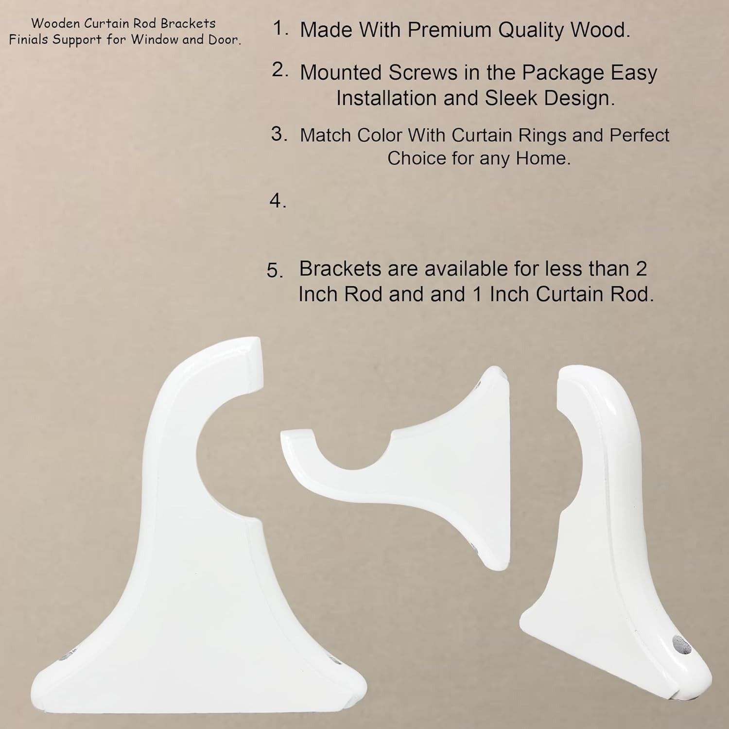 Stylish Wooden Drapery Support Brackets for Heavy Fabrics – Pure White, Set of 2