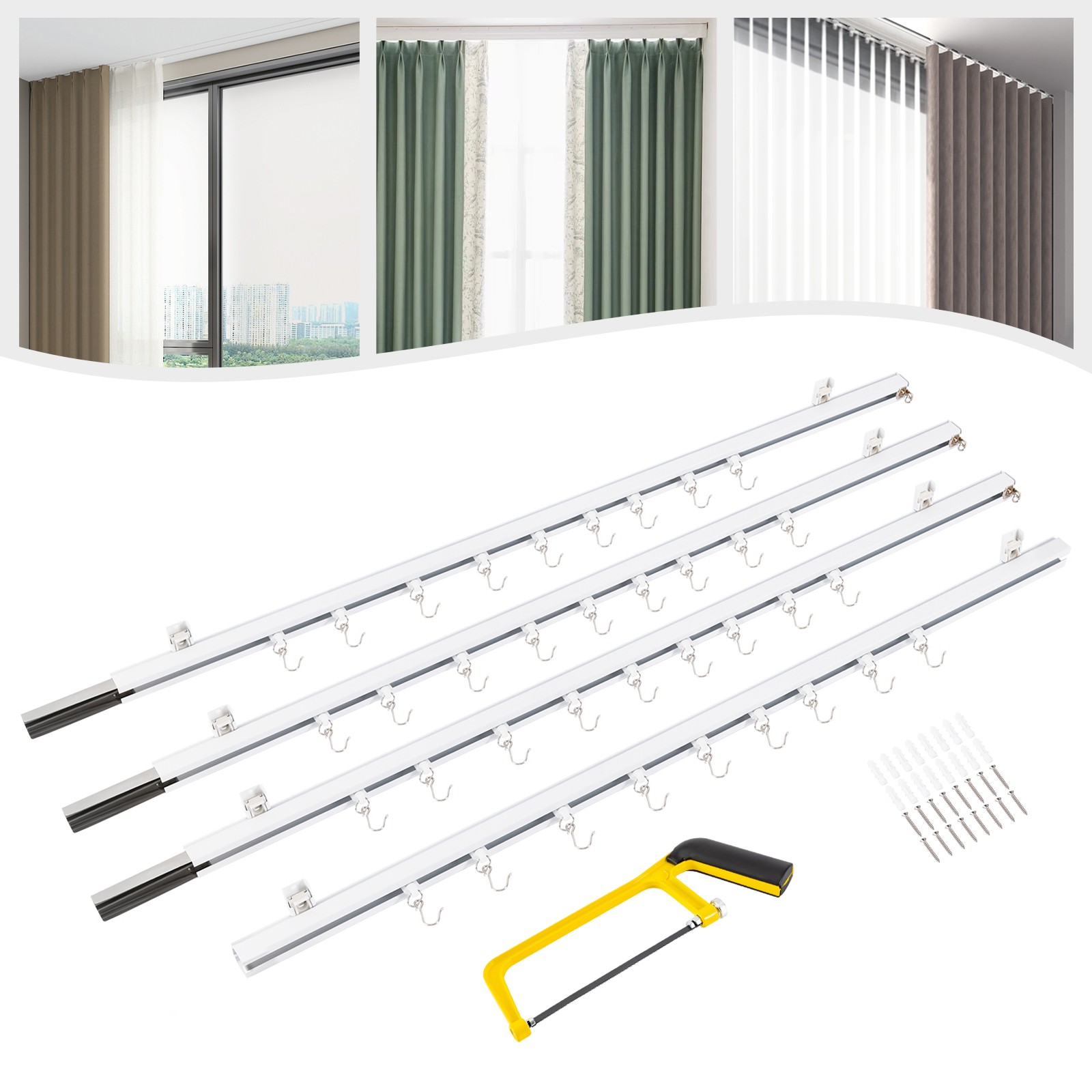Ceiling Mount Curtain Track Kit With Hooks Small Size For Space 9 Ft-12ft Wide