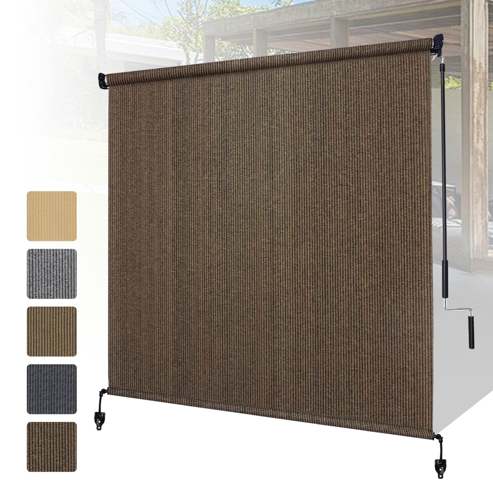 Outdoor Cordless Roller Shades 8′ W x 8′ H – Patio Blinds for Porch, Gazebo, Bal